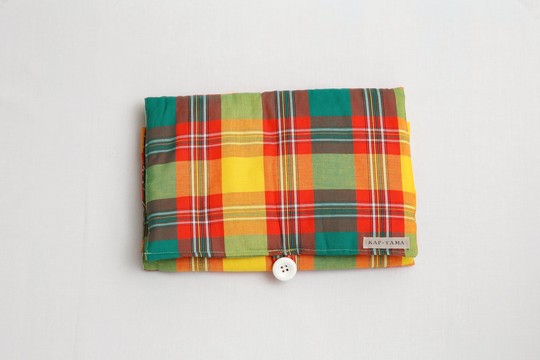 Nomadic changing mat Madras Green Orange Handmade