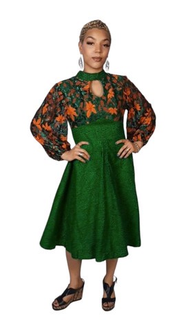 Green Ankara and Lace Mixed Dress