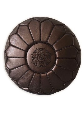 Pouf in real brown natural leather for living room