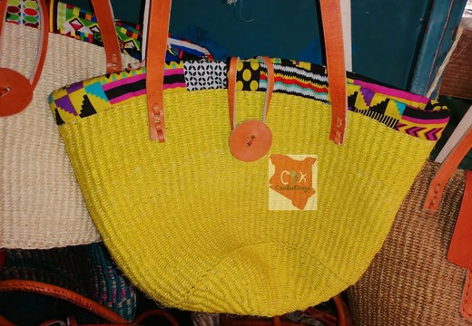 Yellow Sisal Handbag, Ankara Handbag, African Kenyan Kiondo, Tote Bag