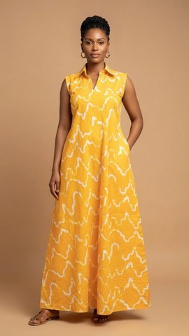 Robe longue à motifs bleus et marrons