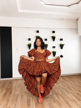 African Print Skirt Set, Ankara High Low Skirt, African Print Crop Top, Two Piece Ankara Outfit