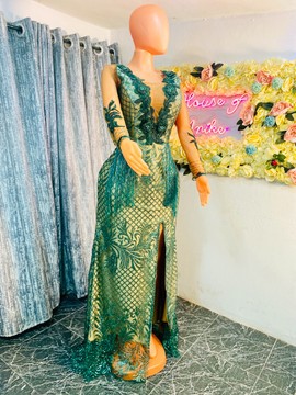 Robe perlée verte, robe sirène élégante, robe de soirée