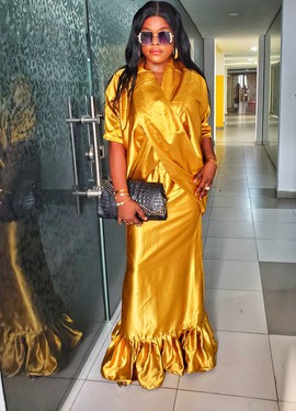 African Woman Luxury Drape Top and Maxi Skirt for Weddings/Special occasions/Plus Size