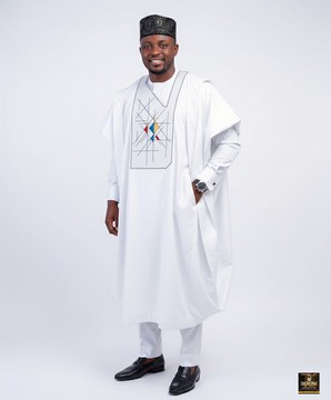 White Agbada set with cap