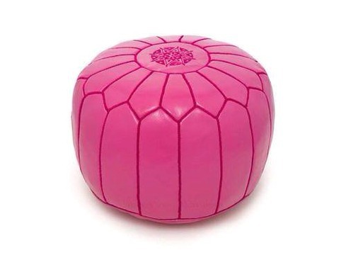Grand pouf en vrai cuir Naturel Rose