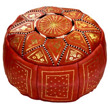 Grand pouf en vrai cuir Naturel Rouge