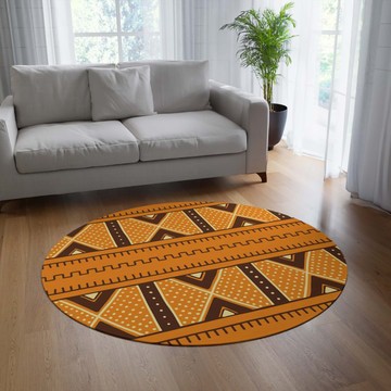 Bogolan Orange Round Rug Mudcloth Bright Carpet (LARGER SIZES AVAILABLE)