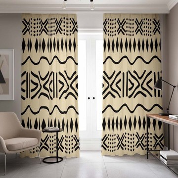 Ethnic Off White Blackout Curtain Mudcloth Beige (Two Piece) LARGER SIZES AVAILABLE