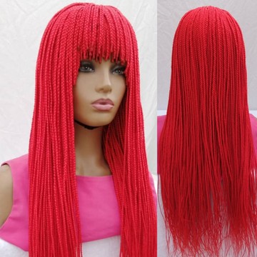 Perruque de tresses, tresses de boîte, perruque rouge, perruque frange