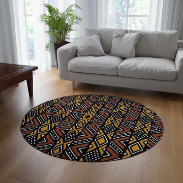 Mudcloth Tribal Round Rug African Style Carpet (LARGER SIZES AVAILABLE)