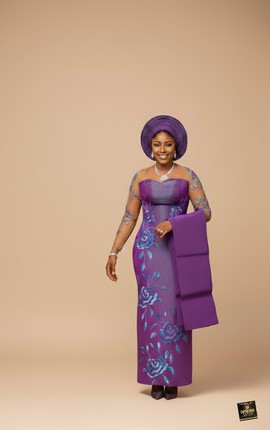 Bride's Floral Aso-Oke Gown