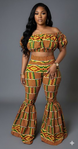 Ensemble deux pièces élégant à imprimé Kente