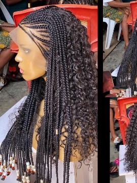 Half cornrow half curls braided wig