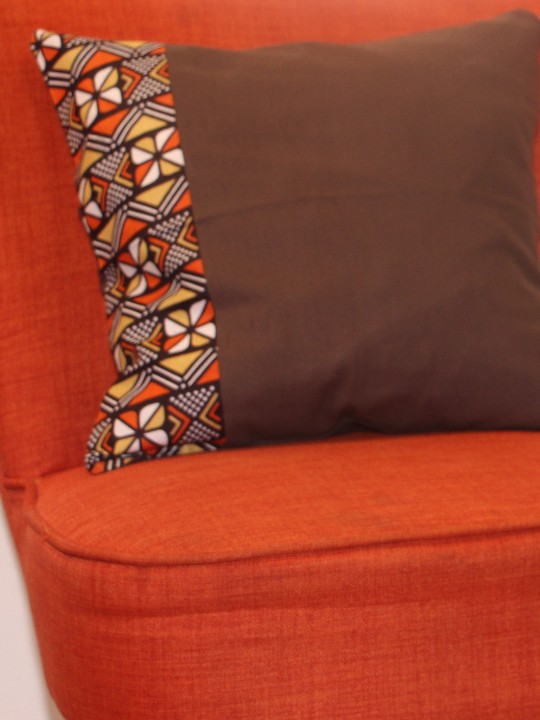 Coussin carré "Bogo" Wax et lin marron