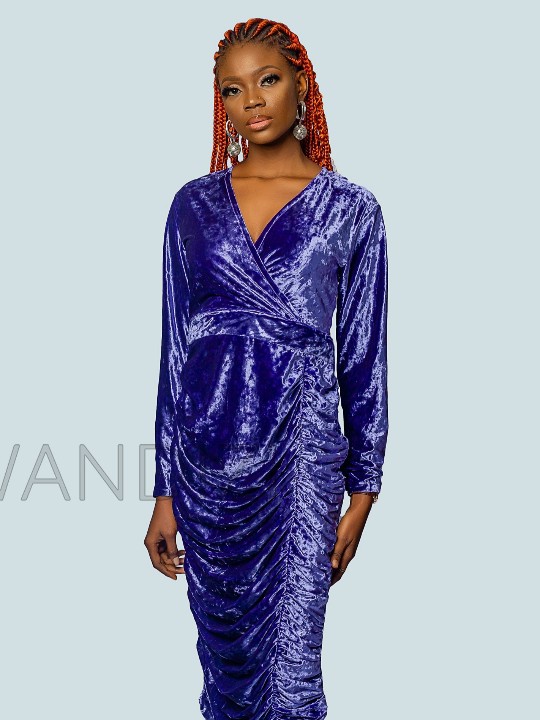 Rouched Velvet Dress, Womens Clothing, Velvet Dress