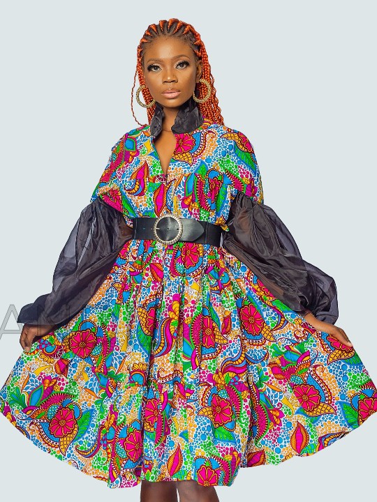 Ankara Pleated One Size Flare Dress , African Print Dress, Ankara Pleated Dress