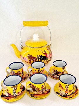 "TONTOLO":Cafetière/théière 2,5L + 6 tasses + 6 sous-tasses/Madagascar