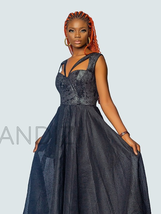 Deep V-Neck Bustier Flare Maxi Dress, Black Sexy Dress, Black Dress