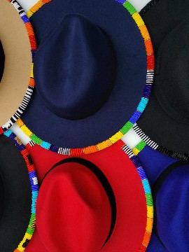 6 pièces en gros chapeau fedora bord perlé à la main, chapeau perlé zoulou, chapeau de cowboy, chapeaux d'été unisexe