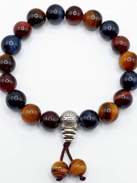 Bracelet 3 eyes: bull/tiger/falcon in natural stone from Madagascar