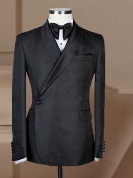 A black wrap tuxedo suit.             Best seller