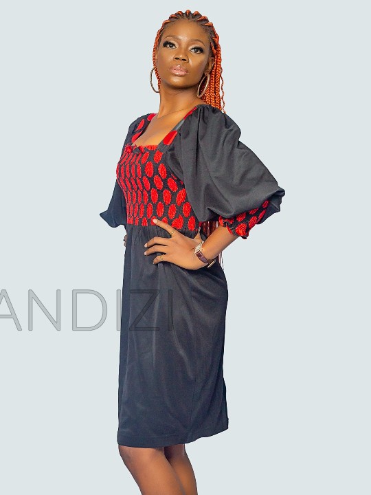 Smocked Square Neck Puff Sleeve Dress, African Clothing for Women.