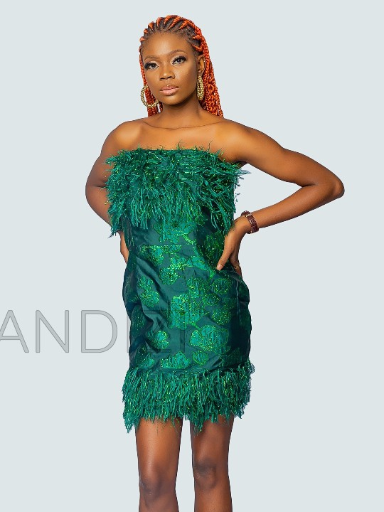 Beautiful Jacquard Strapless Mini Dress, Strapless Faux Fur Mini Dress