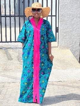 Wax Africain Ankara Boubou Maxi(Torquiose/rose)