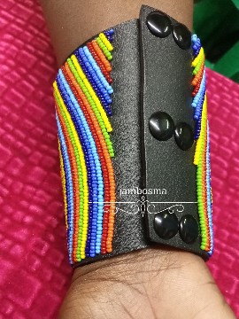 Maasai beaded leather cuff, African leather cuff, women bracelets