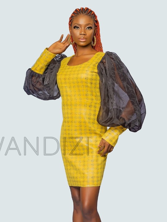 Fitted Puffy Sleeve Dress, African Clothing for Women, Straight Dress