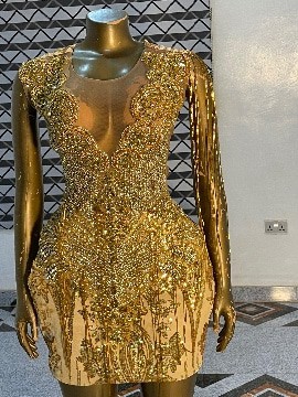 Gold beaded fringe short birthday dress