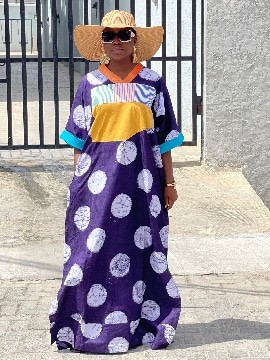 Batik Africain Boubou Maxi avec patchwork (Violet)