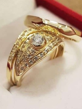 Bague de fiançailles/mariage/cadeau solide en zircone 3 pièces 14 carats