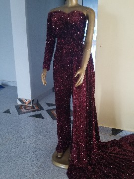 Sequins jumpsuit - burgundy wine, party wear, evening wear