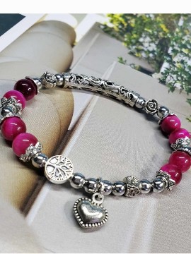 Fuchsia pink tiger's eye bracelet/natural stone/Madagascar