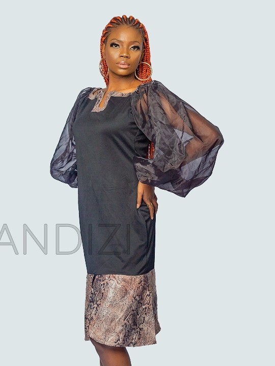 Organza &amp; Faux Leather Dress, Animal Print Organza Dress, Wandizi Dress