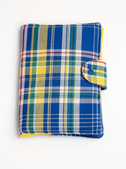 Madras blue health book cover Handmade