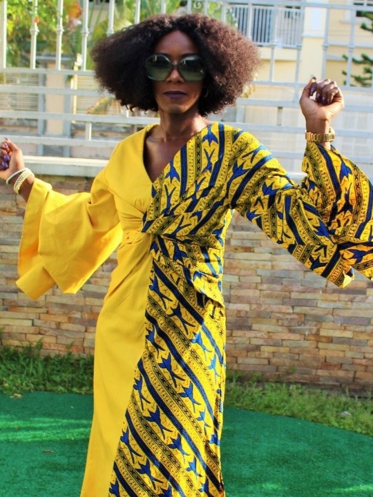 Ankara and Cotton Mix Maxi Dress with exaggerated puff sleeves, African Print Maxi Dress