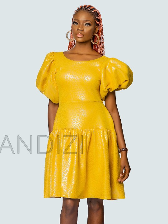 Puffy Sleeve Cross Back Sexy Dress