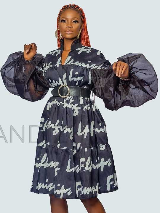 Robe évasée taille unique noire et blanche, robe imprimée africaine
