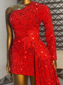 Red monos trap side train birthday dress