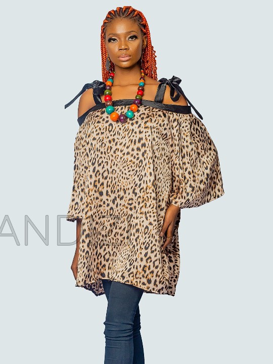 African Animal Print Top, African Clothing for Women, African Tie Top.