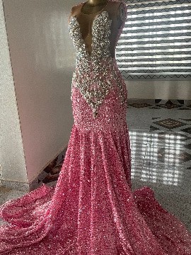 Special pink prom dress shimmering floor length