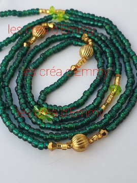 green and gold colored hip necklace
